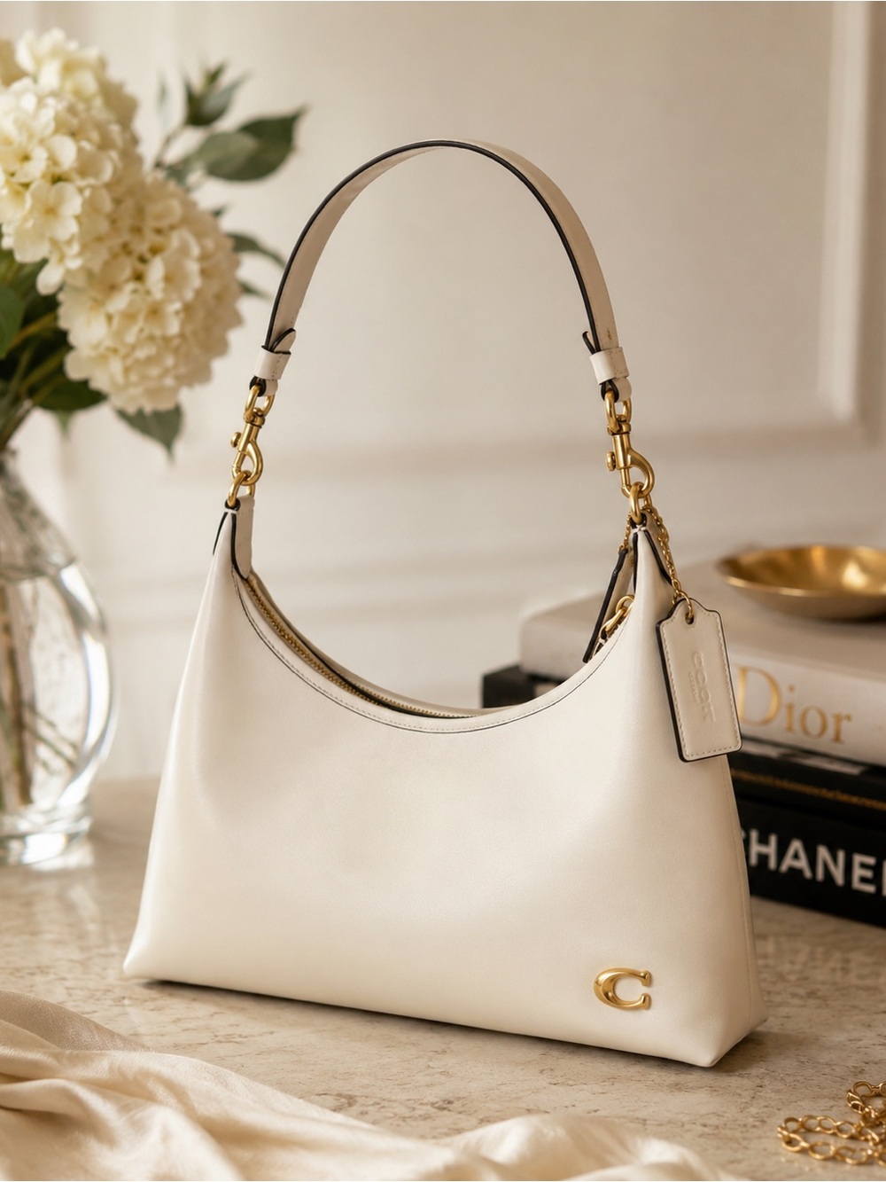 NWT Coach Juliet Cream Leather Shoulder/Crossbody Hobo with Gold Hardware